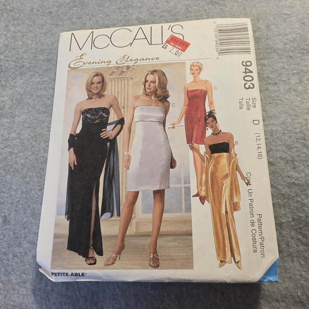 McCall's Evening Dress Sewing Pattern 9403 Womens Size D 12-14-16
